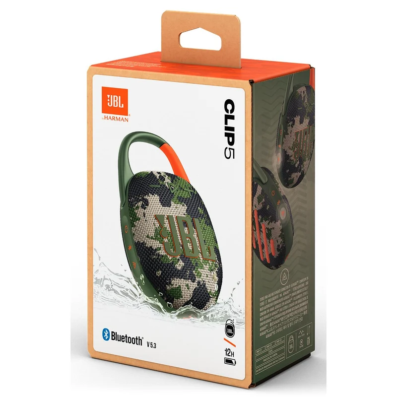 Enceinte portable sans fil Bluetooth étanche à l'eau. JBL Clip 5 - Squad