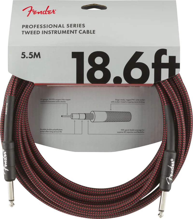 5,5m Professional Instrument Cable Red Tweed