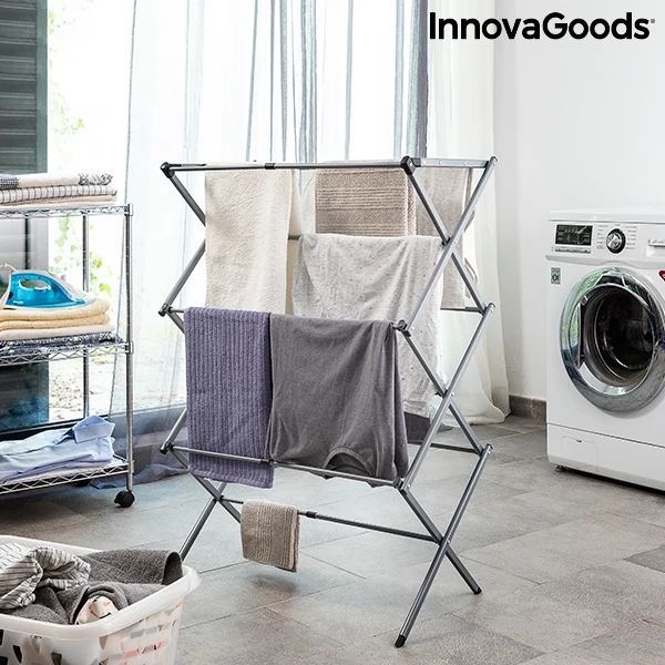 Sèche-linge pliable et extensible en métal avec 3 niveaux Cloxy InnovaGoods (11 Bars)