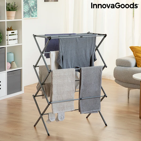 Sèche-linge pliable et extensible en métal avec 3 niveaux Cloxy InnovaGoods (11 Bars)