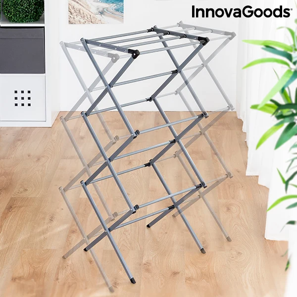Sèche-linge pliable et extensible en métal avec 3 niveaux Cloxy InnovaGoods (11 Bars)