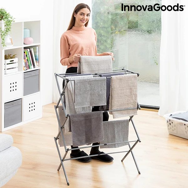 Sèche-linge pliable et extensible en métal avec 3 niveaux Cloxy InnovaGoods (11 Bars)