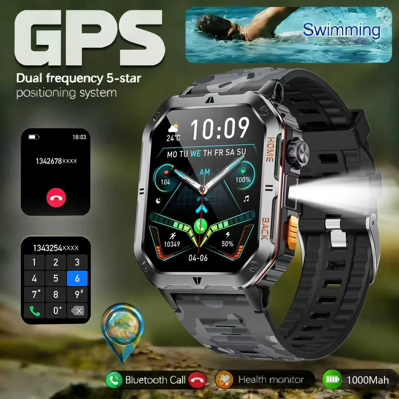 Montre Tactique GPS Homme 1000mAh – Ultra Résistante Étanche 3ATM | Outdoor & Sport