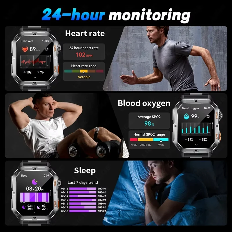 Montre Tactique GPS Homme 1000mAh – Ultra Résistante Étanche 3ATM | Outdoor & Sport