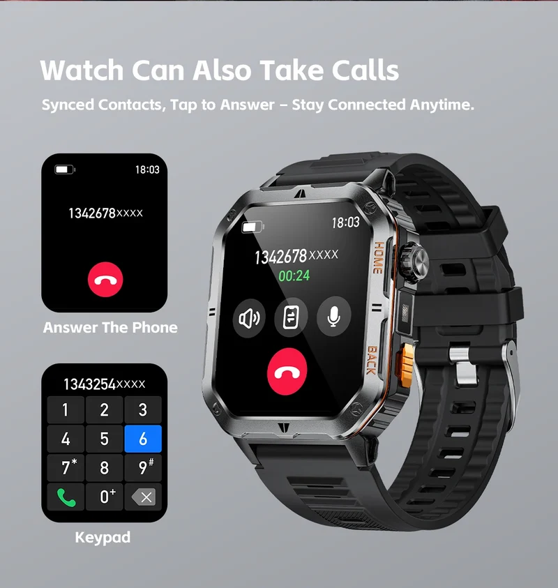 Montre Tactique GPS Homme 1000mAh – Ultra Résistante Étanche 3ATM | Outdoor & Sport