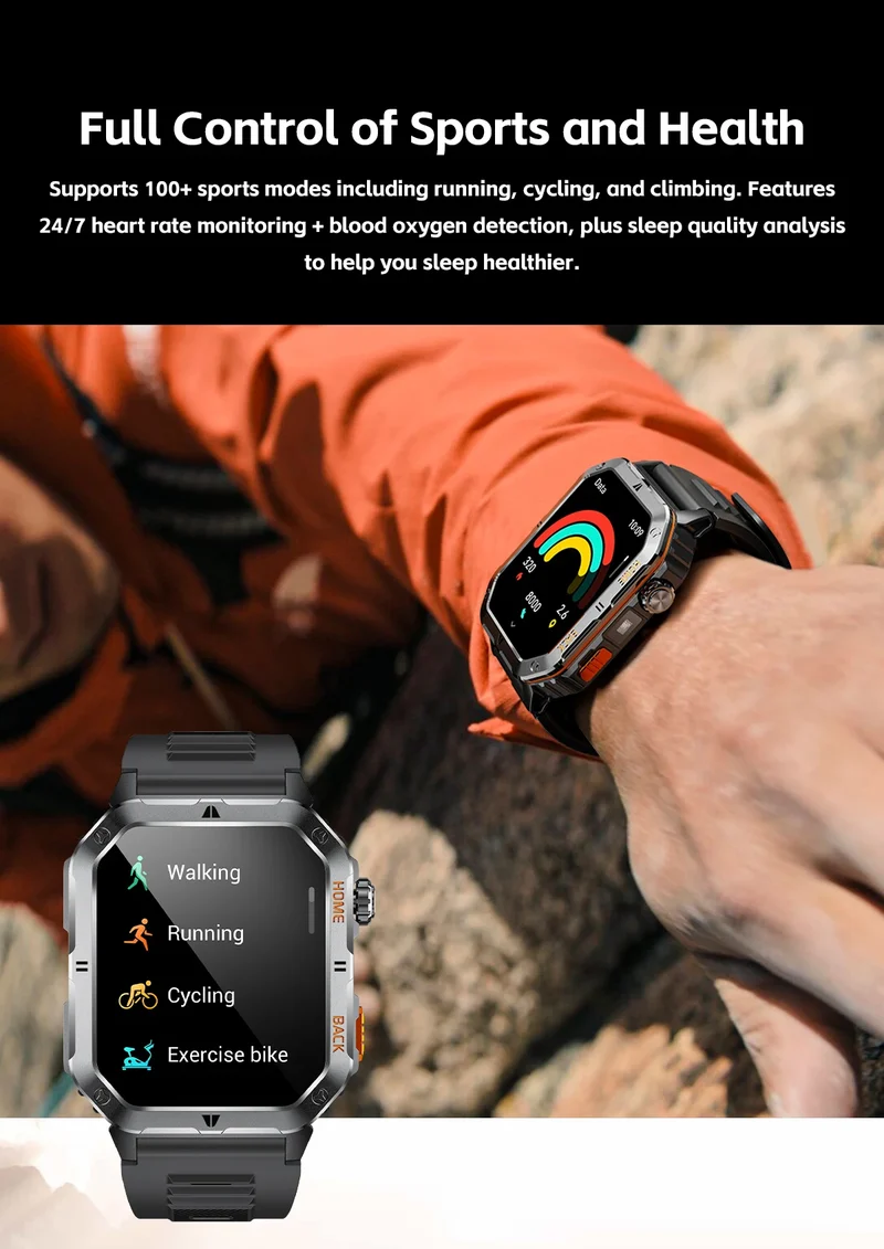 Montre Tactique GPS Homme 1000mAh – Ultra Résistante Étanche 3ATM | Outdoor & Sport