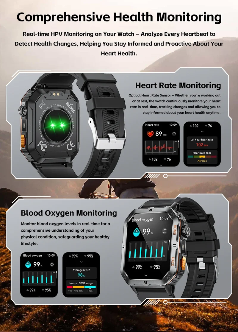 Montre Tactique GPS Homme 1000mAh – Ultra Résistante Étanche 3ATM | Outdoor & Sport