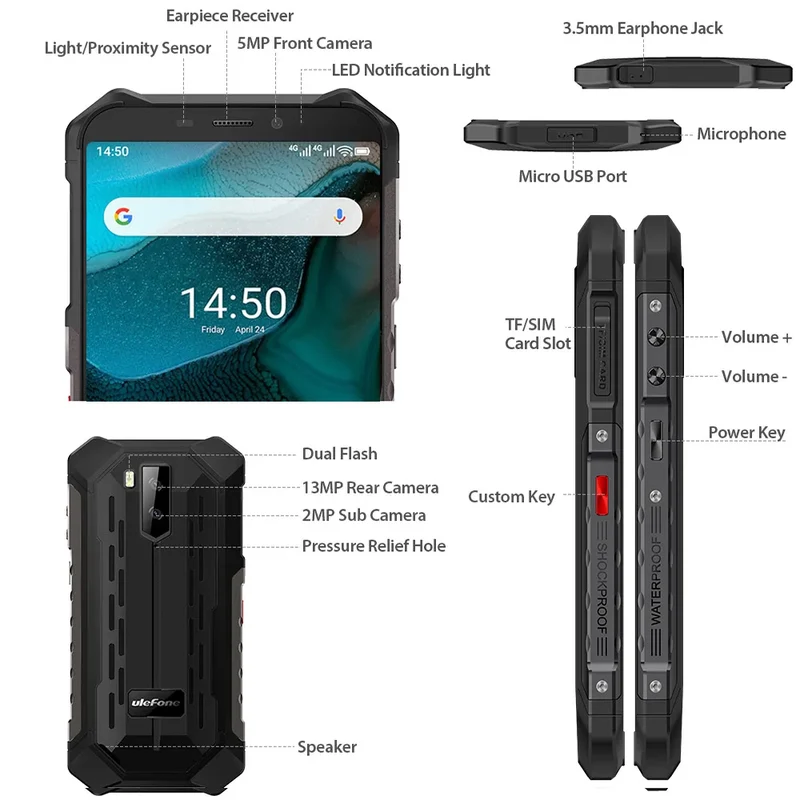 Smartphone Ulefone Armor X5, 3 Go + 32 Go Rapide Etanche Robuste