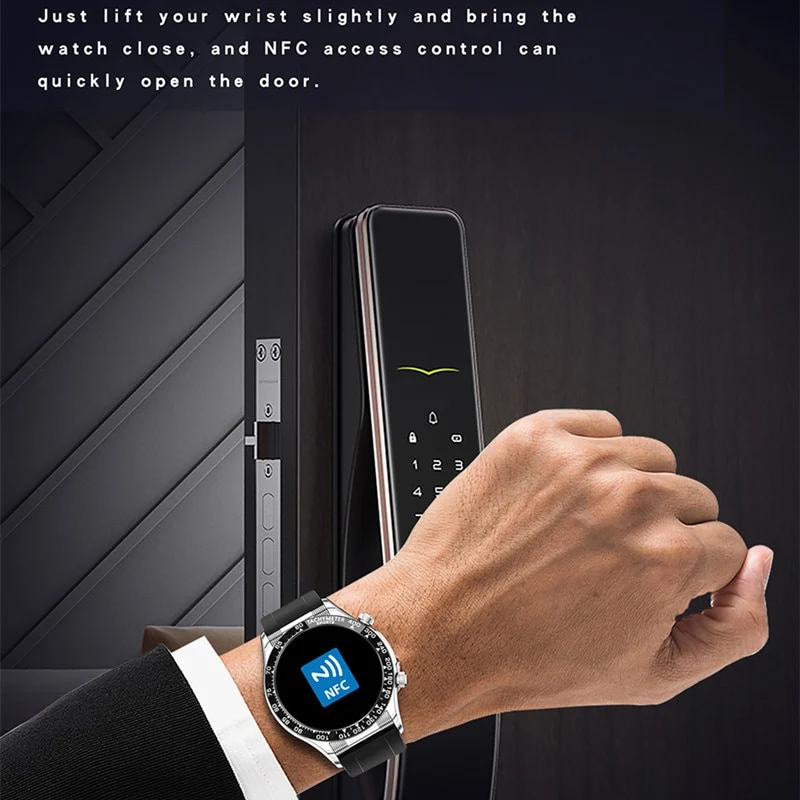 Montre connectée style luxe pour hommes, appels BT, NFC