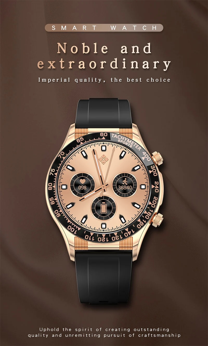 Montre connectée style luxe pour hommes, appels BT, NFC
