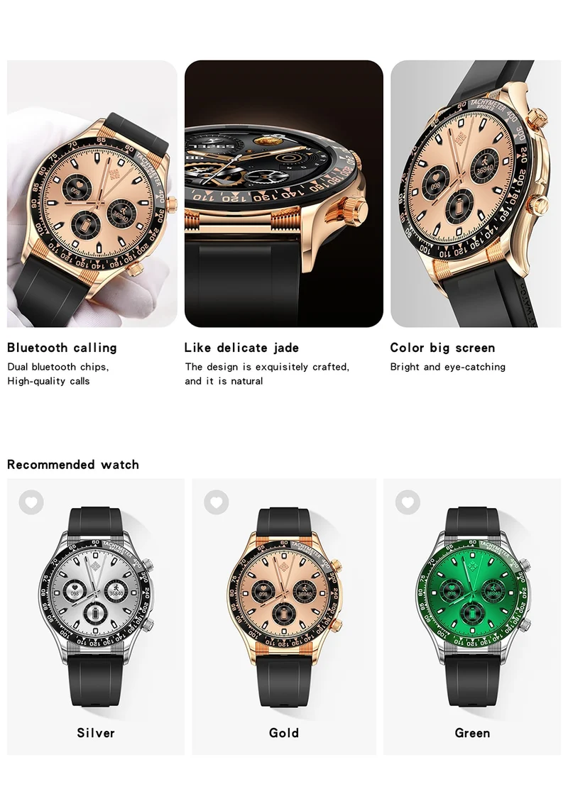 Montre connectée style luxe pour hommes, appels BT, NFC