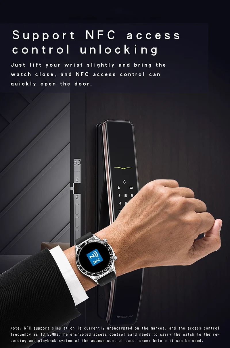 Montre connectée style luxe pour hommes, appels BT, NFC