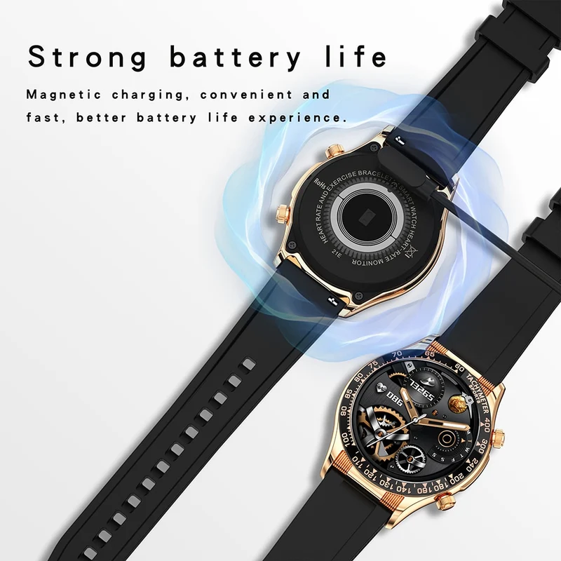 Montre connectée style luxe pour hommes, appels BT, NFC