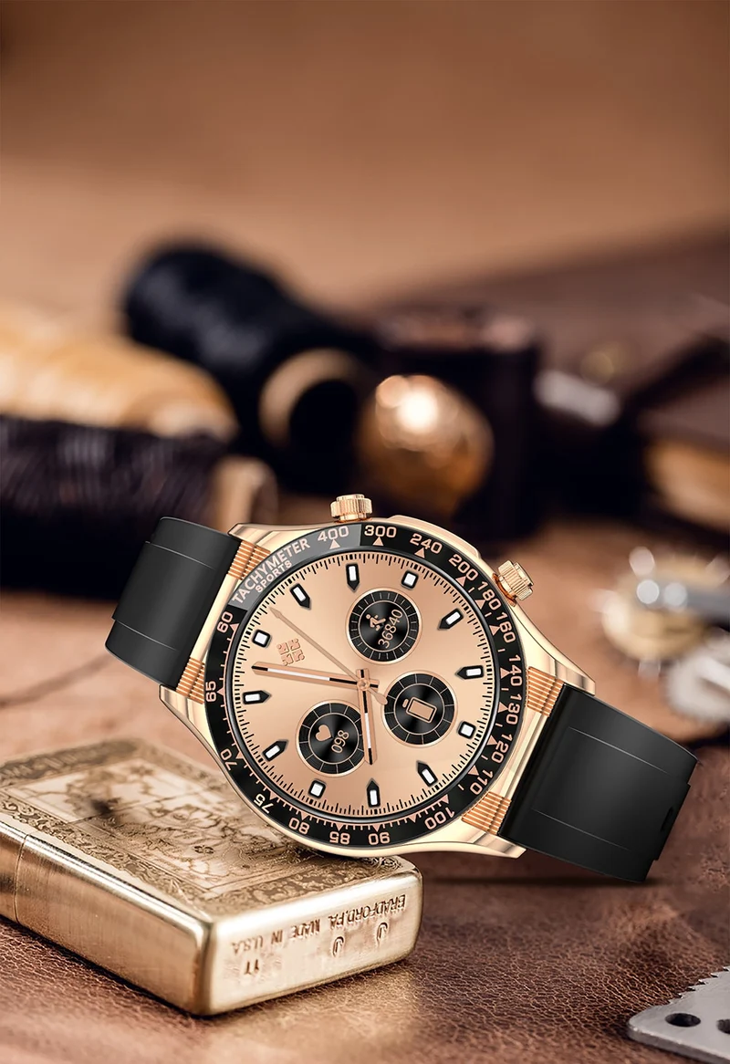 Montre connectée style luxe pour hommes, appels BT, NFC