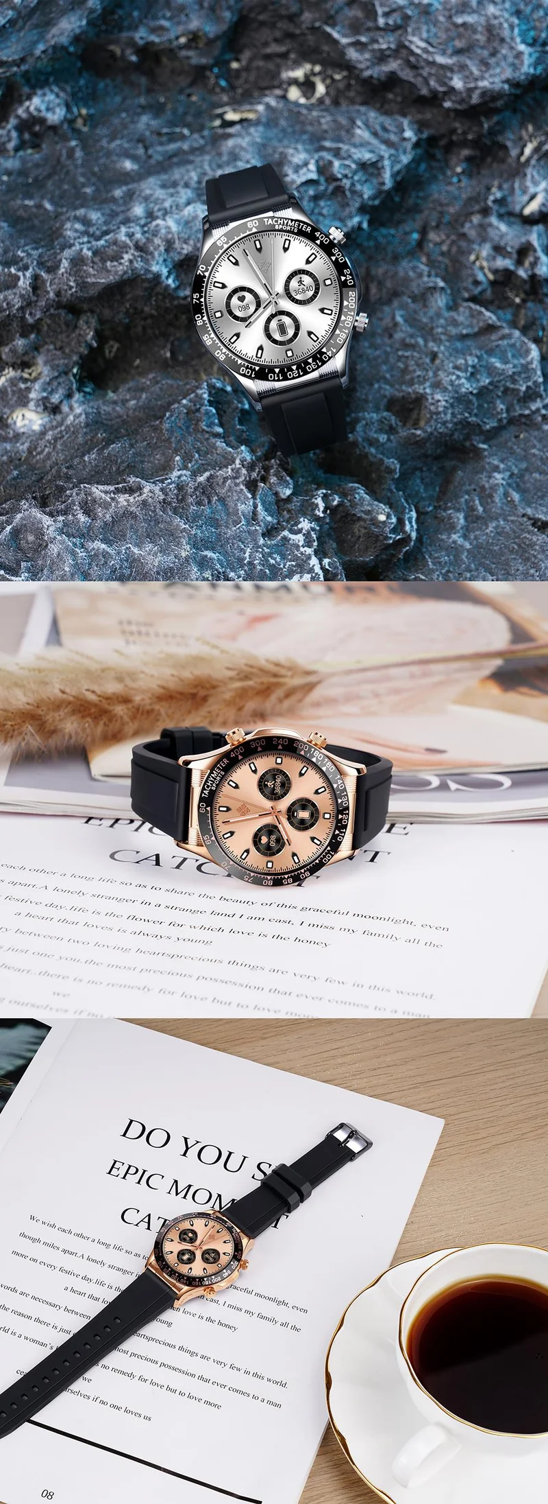 Montre connectée style luxe pour hommes, appels BT, NFC