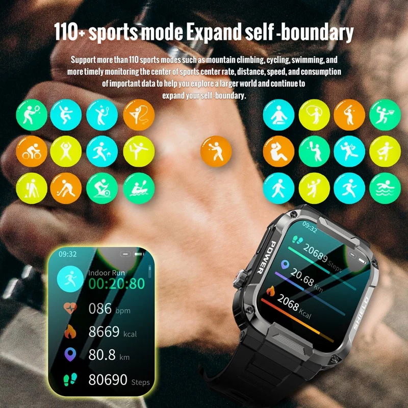 Montre Militaire Robuste Ip68 Waterproof Bluetooth Call MK66