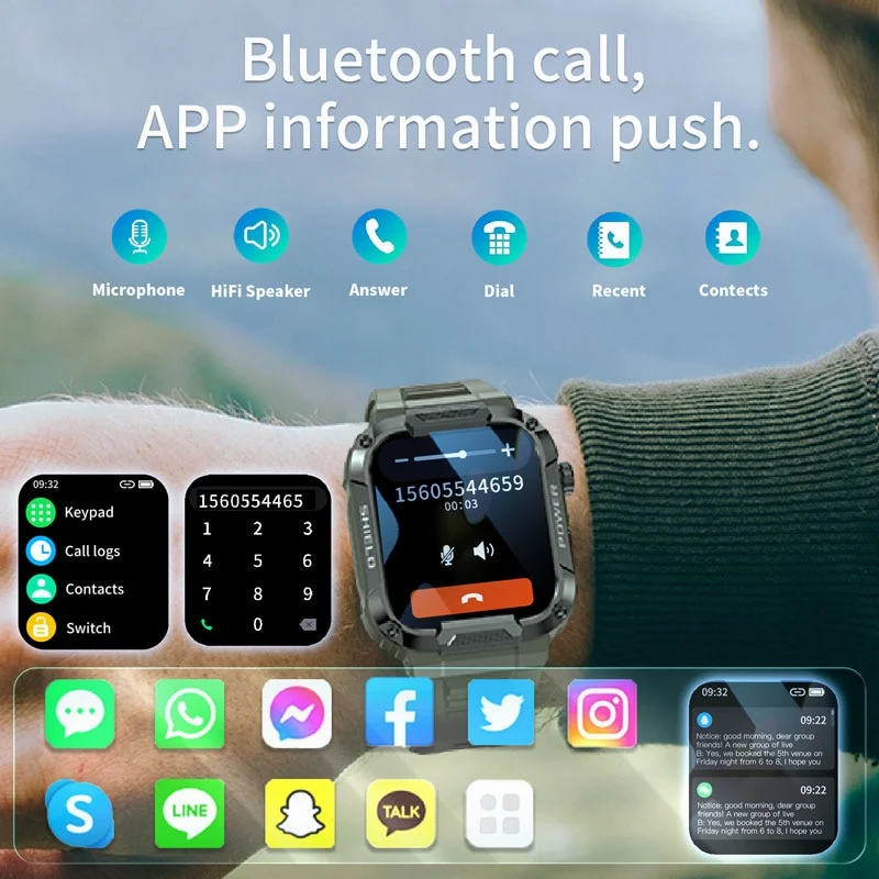 Montre Militaire Robuste Ip68 Waterproof Bluetooth Call MK66