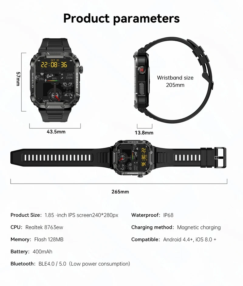 Montre Militaire Robuste Ip68 Waterproof Bluetooth Call MK66