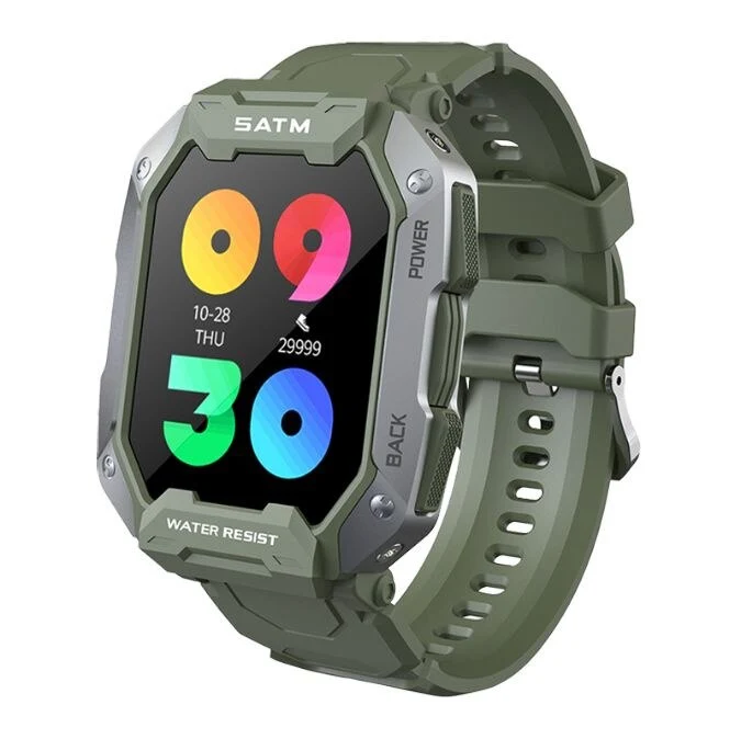 Montre connectée style militaire tactile complète IP68 étanche 5 Atm, pour hommes.