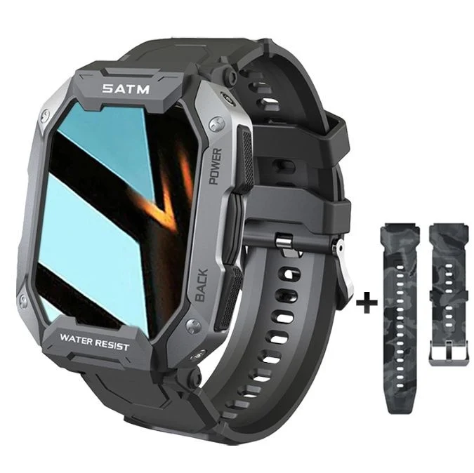 Montre connectée style militaire tactile complète IP68 étanche 5 Atm, pour hommes.
