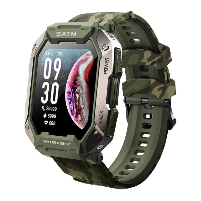 Montre connectée style militaire tactile complète IP68 étanche 5 Atm, pour hommes.