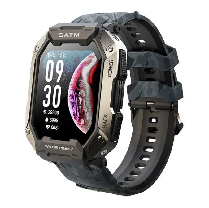 Montre connectée style militaire tactile complète IP68 étanche 5 Atm, pour hommes.
