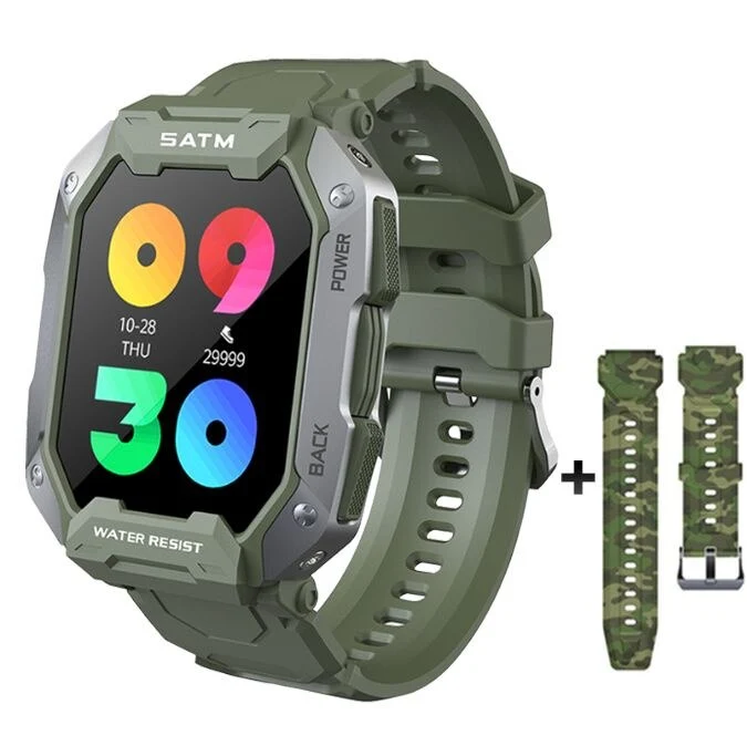 Montre connectée style militaire tactile complète IP68 étanche 5 Atm, pour hommes.