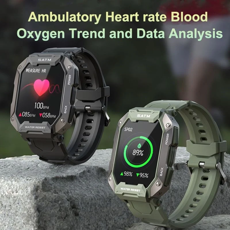 Montre connectée style militaire tactile complète IP68 étanche 5 Atm, pour hommes.