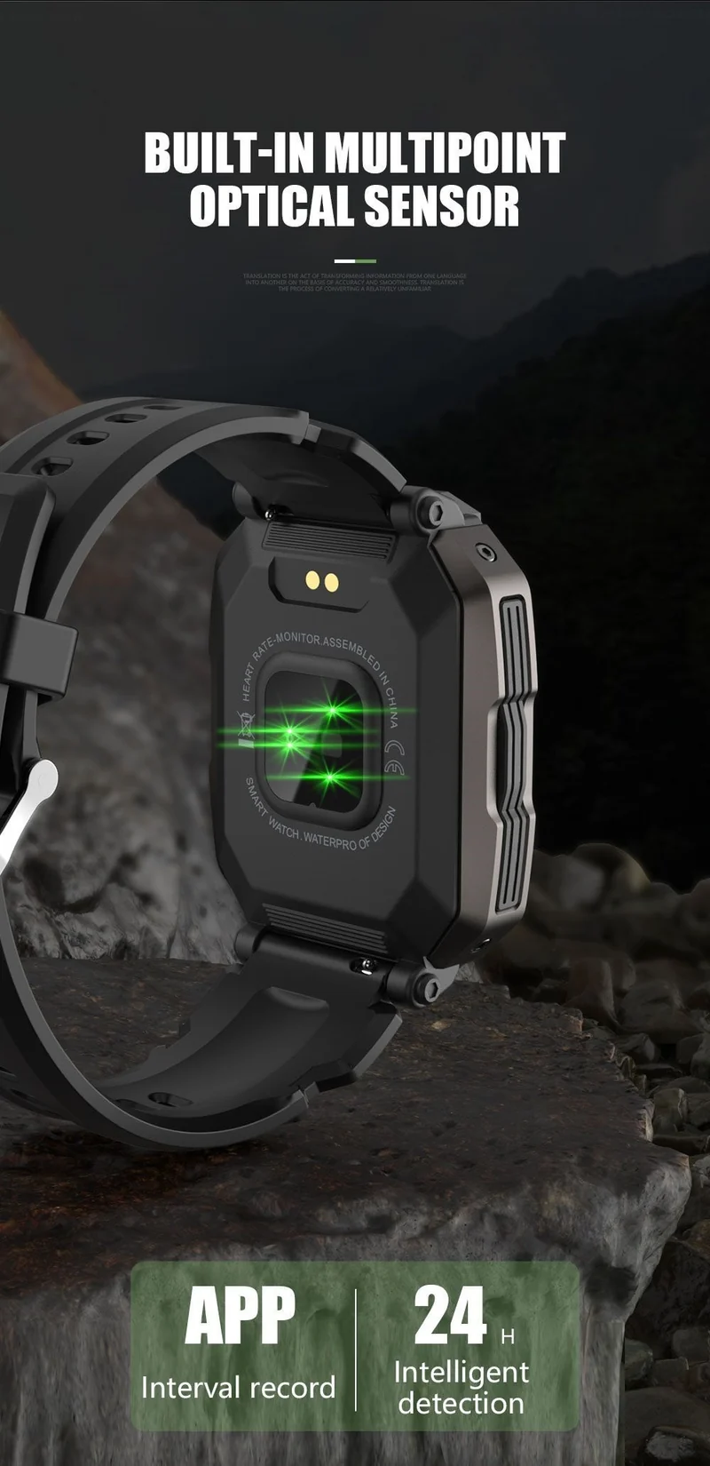 Montre connectée style militaire tactile complète IP68 étanche 5 Atm, pour hommes.