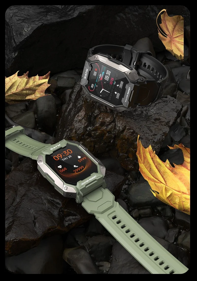 Montre connectée style militaire tactile complète IP68 étanche 5 Atm, pour hommes.