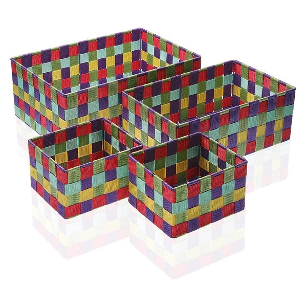 Set of Stackable Organising Boxes Textile (4 Pieces) (25 x 15 x 38 cm)