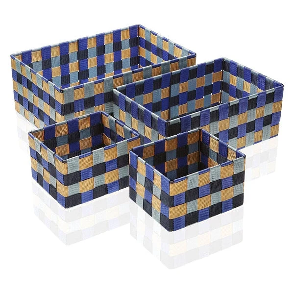 Set of Stackable Organising Boxes Textile (4 Pieces) (25 x 15 x 38 cm)