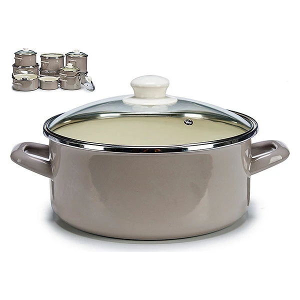 Pot with Glass Lid Grey Enamelled Steel 33,6 x 17 x 25,8 cm (Ø 24 cm)