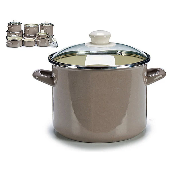 Pot with Glass Lid Grey Enamelled Steel