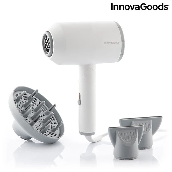Folding Ionic Hair Dryer with Accessories Ventio InnovaGoods 1600W White/grey