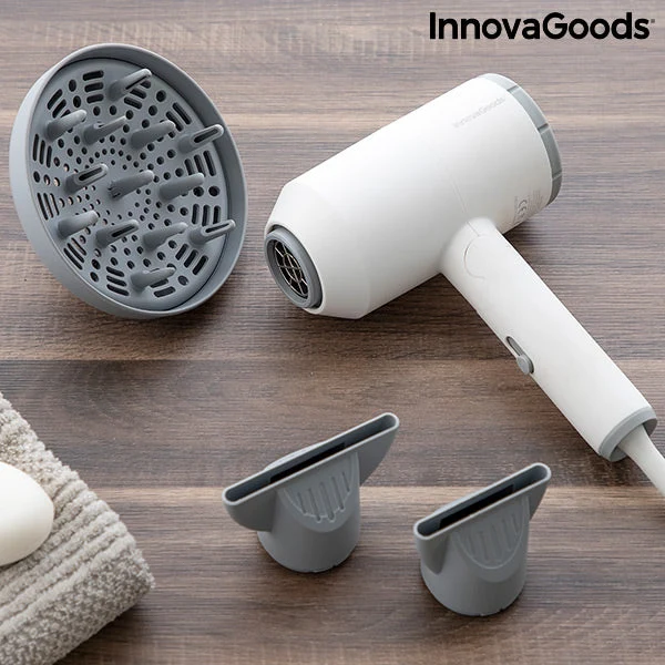 Folding Ionic Hair Dryer with Accessories Ventio InnovaGoods 1600W White/grey