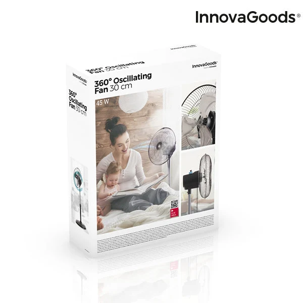 InnovaGoods Ø 30 cm 60W Black 360º Oscillating Pedestal Fan