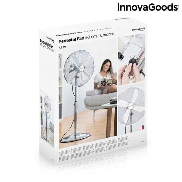 Freestanding Fan Chrome Retro InnovaGoods Ø 40 cm 55W