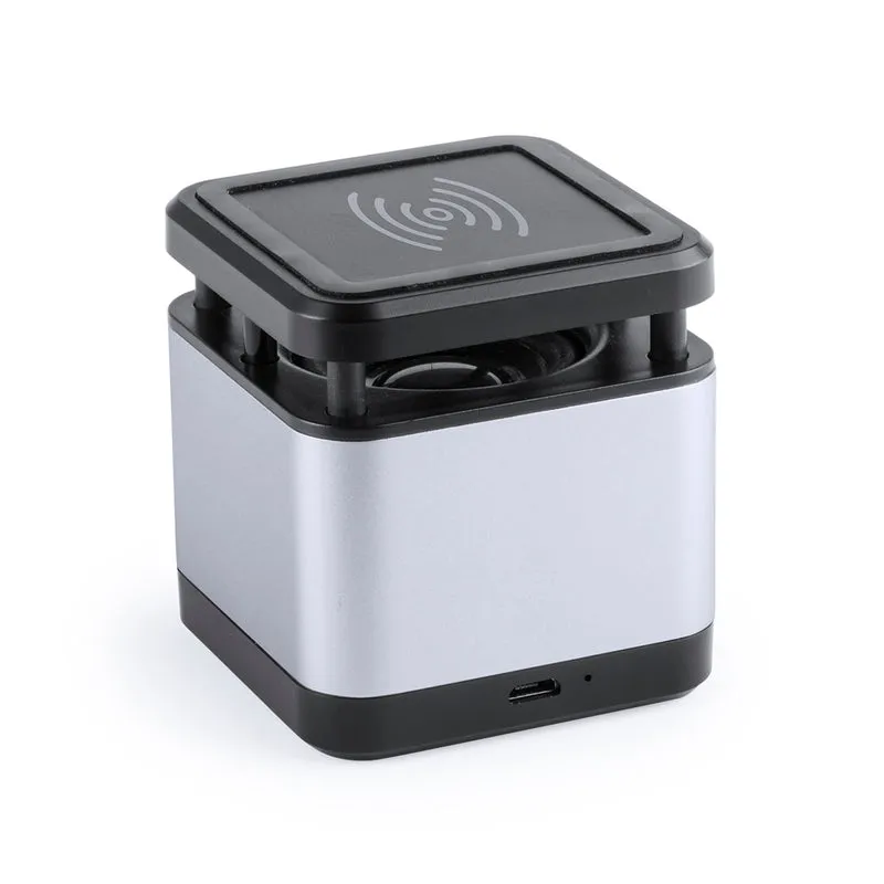 Enceinte avec chargeur sans fil intégré, design compact, bluetooth, 3w, rechargeable usb, aluminium BULPEX