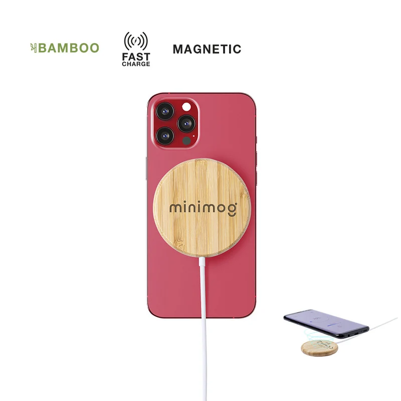 Chargeur magnétique sans fil de 10w en bambou HATAWEY