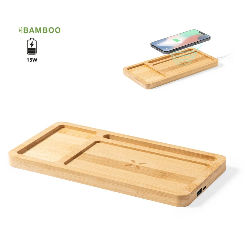Chargeur sans fil 15w en bambou GOLBAR