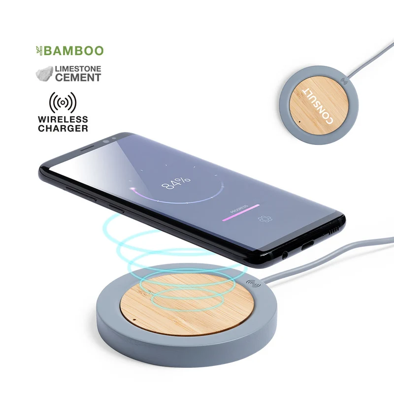 Chargeur sans fil 5w, en ciment et bambou FESKON