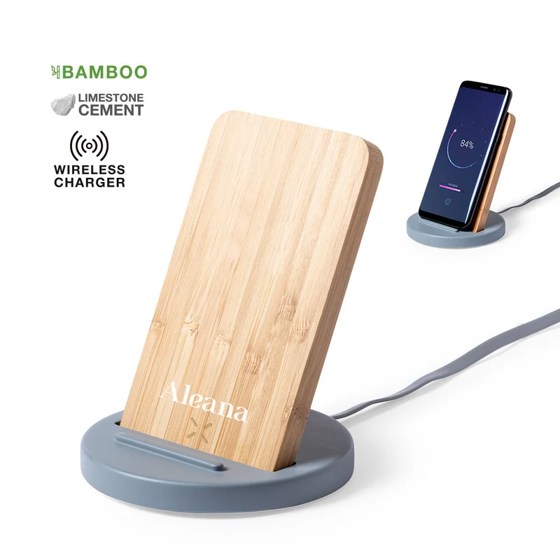 Chargeur sans fil 10w en ciment calcaire et bambou WIKET