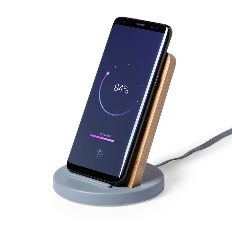 Chargeur sans fil 10w en ciment calcaire et bambou WIKET