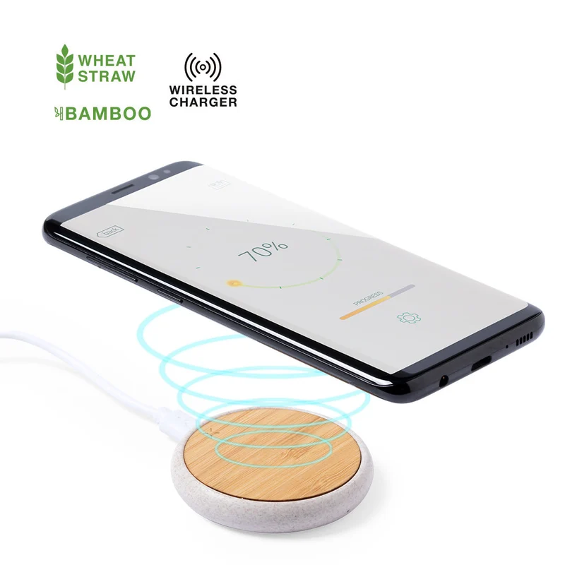 Chargeur sans fil 10w en paille de blé, abs et bambou FIORE