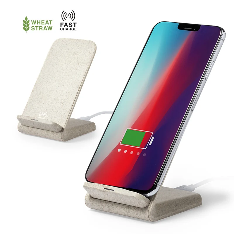 Chargeur et support pour téléphone sans fil 10w en paille de blé et abs BIRNIAX