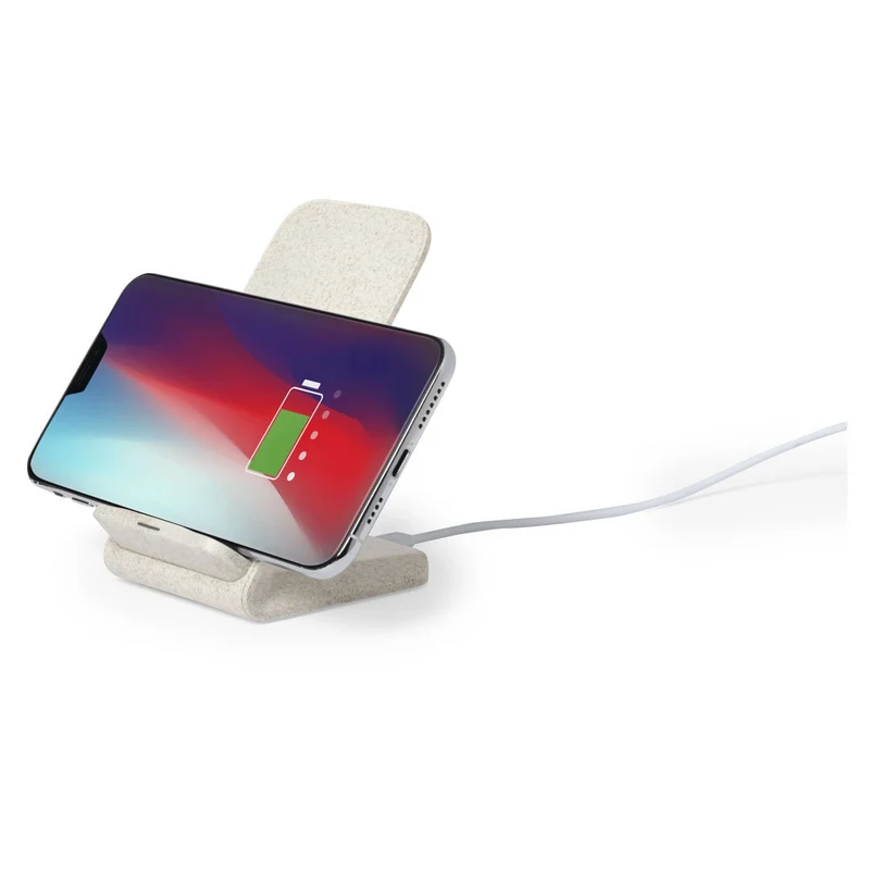 Chargeur et support pour téléphone sans fil 10w en paille de blé et abs BIRNIAX