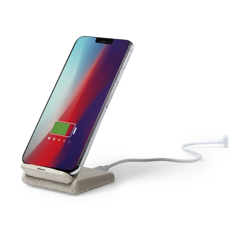 Chargeur et support pour téléphone sans fil 10w en paille de blé et abs BIRNIAX