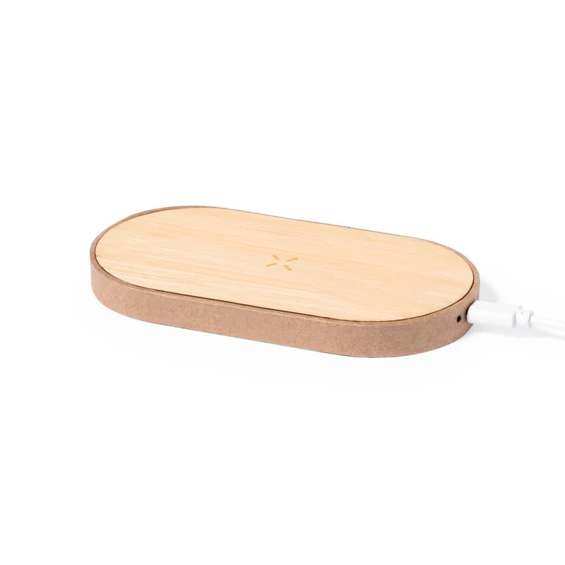Chargeur sans fil 10w avec base en carton recyclé et surface de charge en bambou TEDEY