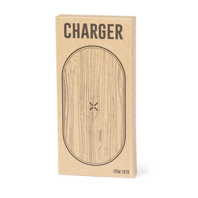 Chargeur sans fil 10w avec base en carton recyclé et surface de charge en bambou TEDEY